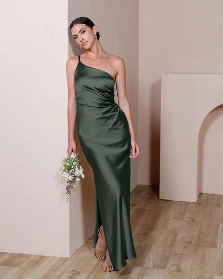 dark sage green bridesmaid dresses satin olive revelry