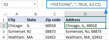 The Textjoin function in Excel