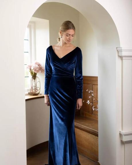 velvet bridesmaid dresses blue