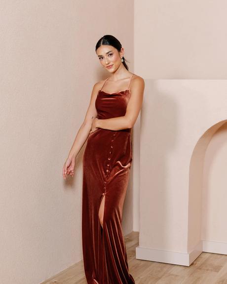 velvet bridesmaid dresses rust