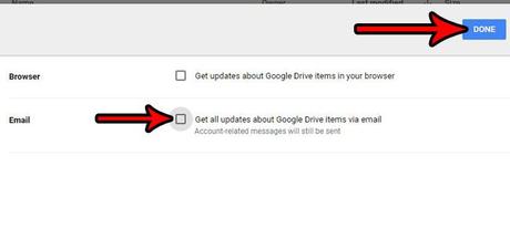 How to turn off email notifications in Google Drive