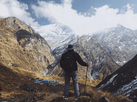 man watching annapurna himlayan ranges