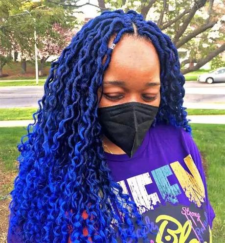 Blue Crochet Hair Front View