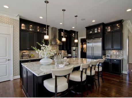 kitchens with black appliances and light cabinets
