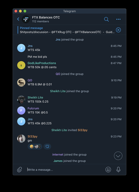 OTC Telegram channel FTXBalancesOTC