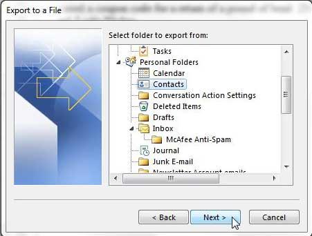 How to export Outlook 2013 contacts to Excel