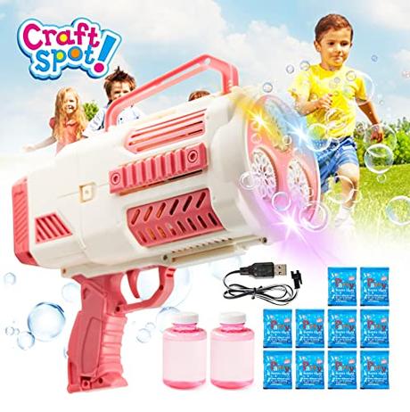 Craft Spot! 2022 Automatic Continuous Bubble Machine Gun, Rechargeable Bubble Maker with LED Light, Bubble Gun with Lights for Wedding Summer Party Outdoor, Best Gift for Adults Boys Girls