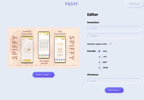YASIC simple online image editing tool, adjust the resolution and convert to four formats
