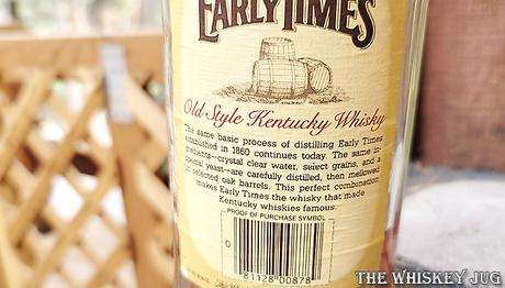 Early Times Bourbon (1985) Back Label