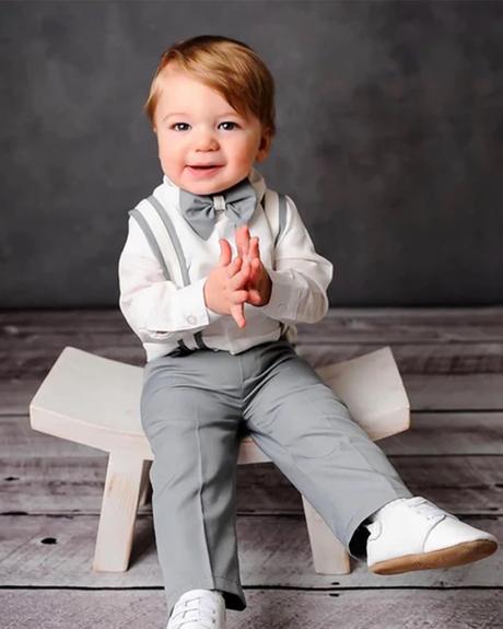 ring bearer outfit gray with bow tie toddler itty bitty