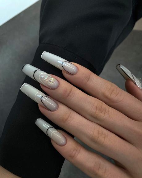 coffin wedding nails acrylic long black white kangannynails