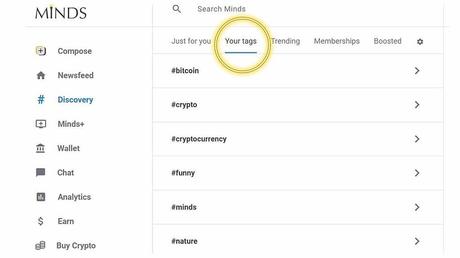 your tags on the Minds social media network