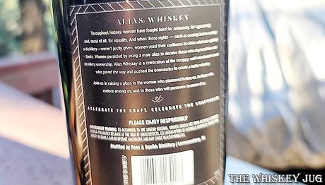 Alias Straight Rye Whiskey Back Label