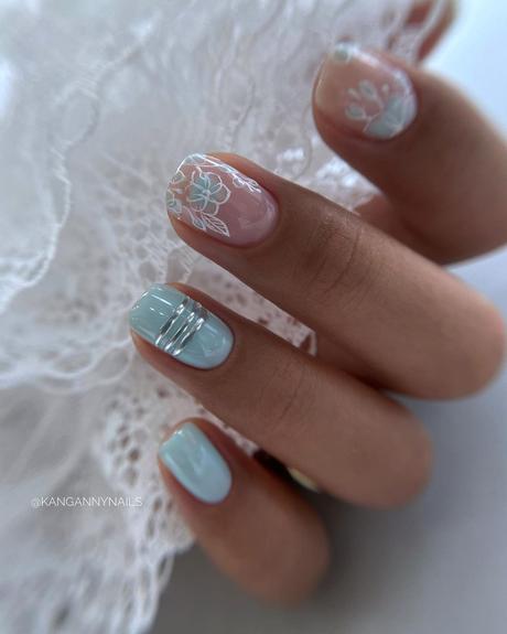 blue wedding nails baby blue with lace kangannynails