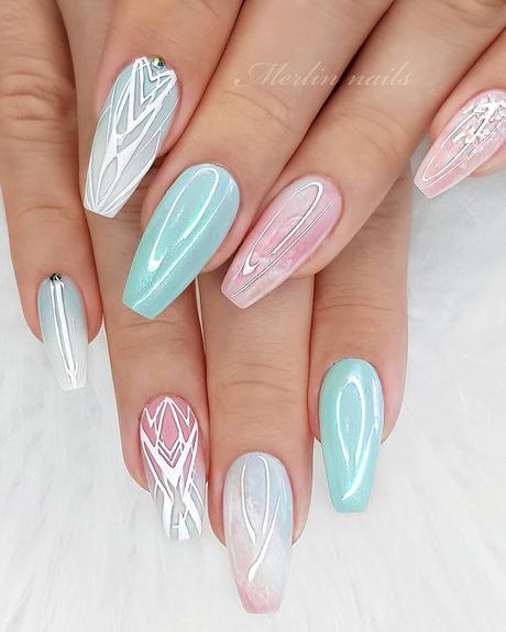 blue wedding nails with pink and sparkle merlin_nails