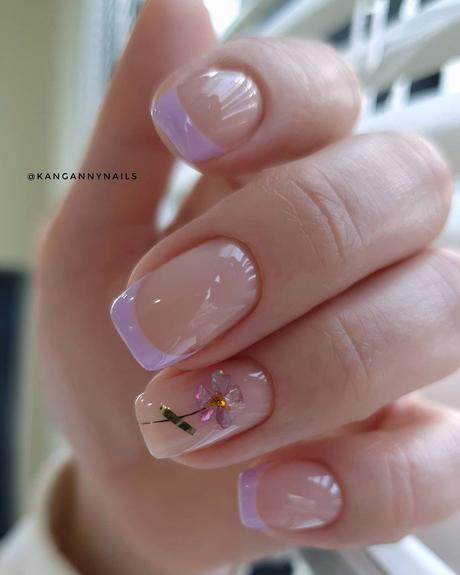 purple wedding nails french with little flowers kangannynails