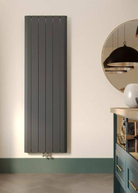 vertical aluminum radiator in a kitchen