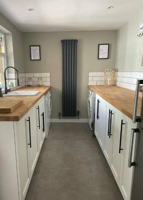 slim anthracite radiator in a long kitchen