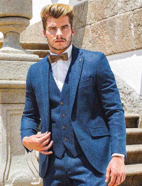 how to wear blue tweed suit