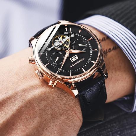 Skeleton Tourbillon Mechanical Watch Men Automatic Classic Rose Gold  Leather Mechanical Wrist Watches Reloj Hombre 2018 Luxury|Mechanical Watches|  - AliExpress