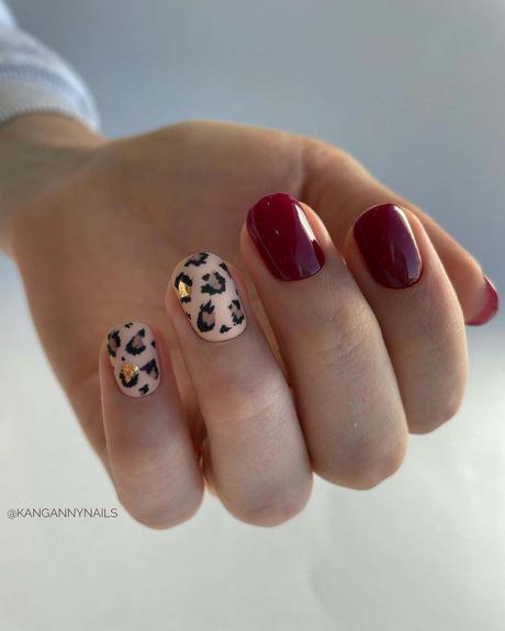 burgundy wedding nails simple with print kangannynails