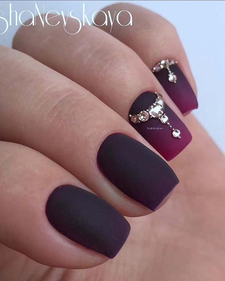 burgundy wedding nails ombre with silver rhinestones lyasha_nevskaya