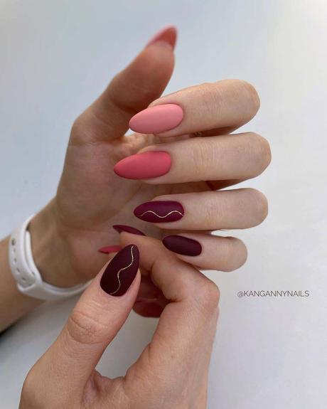 burgundy wedding nails with pink coral and gold kangannynails