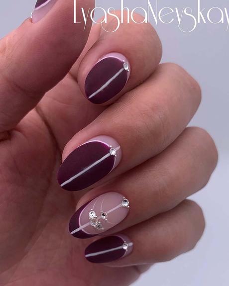 burgundy wedding nails with silver rhinestones lyasha_nevskaya