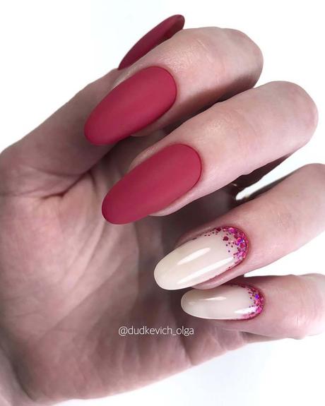 burgundy wedding nails with white and glitter dudkevich_olga