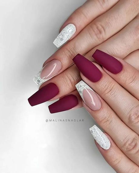 burgundy wedding nails natte and white french malinasnaglar
