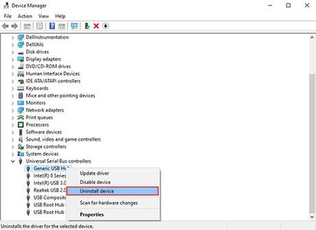 Uninstall device - How To Fix USB Ports Not Working In Windows 10?