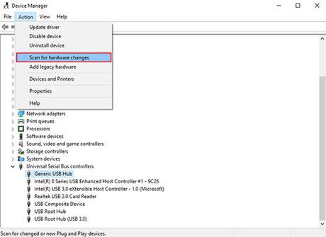 Scan for hardware changes - How To Fix USB Ports Not Working In Windows 10?