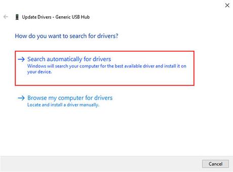 Search automatically for drivers - How To Fix USB Ports Not Working In Windows 10?