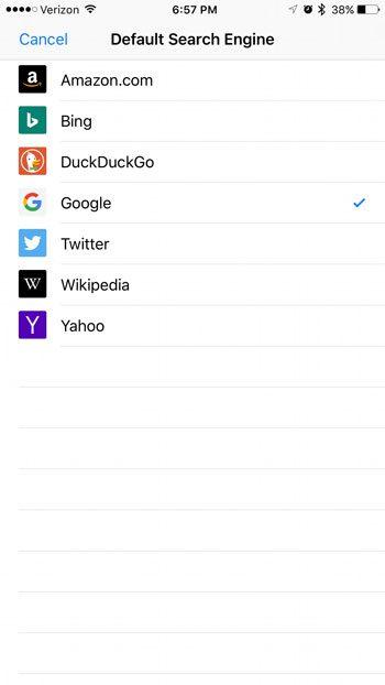 How to change the default search engine in the Firefox browser for iPhone