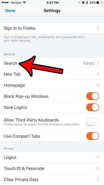 How to change the default search engine in the Firefox browser for iPhone