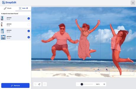 SnapEdit removes people or objects from photos, using AI to automatically identify objects that can be removed