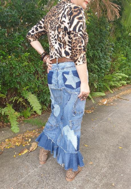 Denim refashion skirt made from 6 pairs jeans