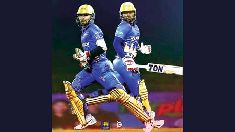 Rahmanullah Gurbaz ( left )and Avishka Fernando ( right ) making highest partnership of 133 runs (pix courtesy SLC)