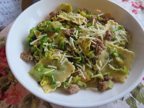 Ravioli with Sausage & Brussels Sprouts