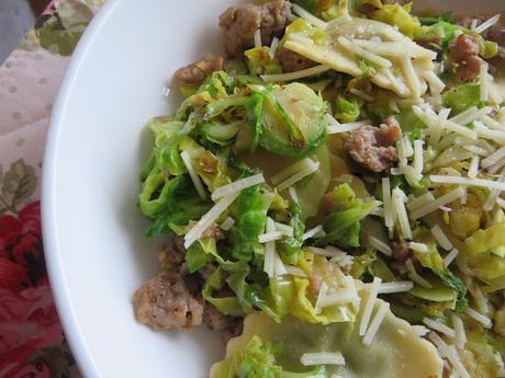 Ravioli with Sausage & Brussels Sprouts