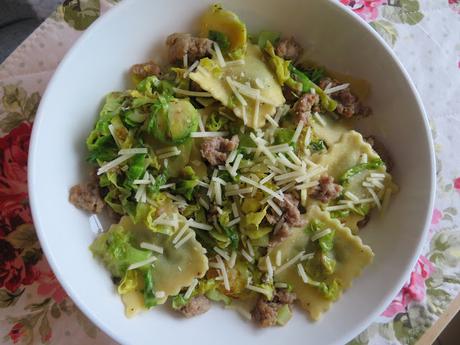 Ravioli with Sausage & Brussels Sprouts