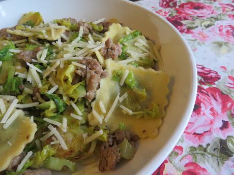 Ravioli with Sausage & Brussels Sprouts