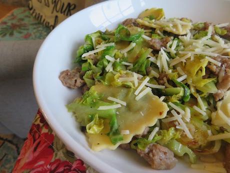 Ravioli with Sausage & Brussels Sprouts