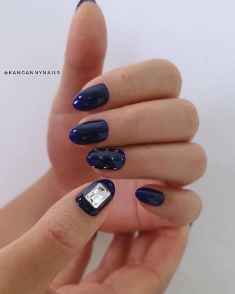 navy blue wedding nails dark with silver kangannynails