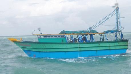 The Indian trawler poaching in Sri Lankan waters that the Navy seized. 