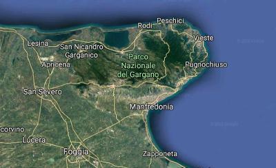 Map of the Gargano in Puglia.