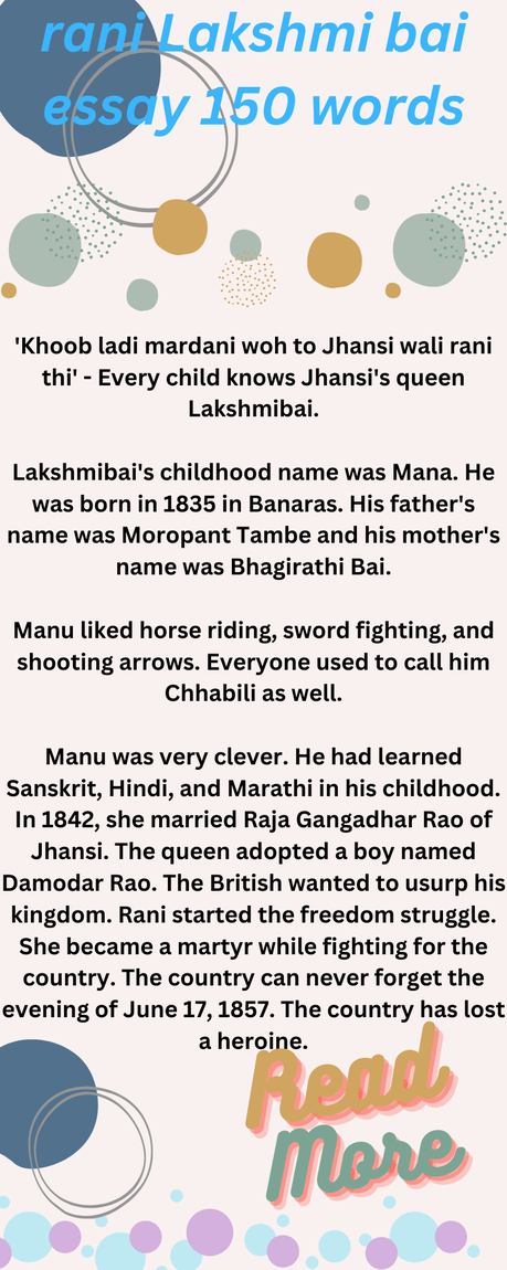 rani Lakshmi bai essay 150 words rani Lakshmi bai essay 150 words