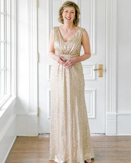 mother of the groom dresses gold sequins long v neckline revelry