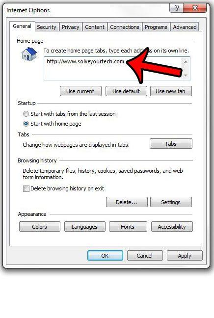 How to change home page in IE 11