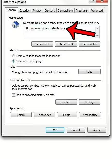 How to change home page in IE 11